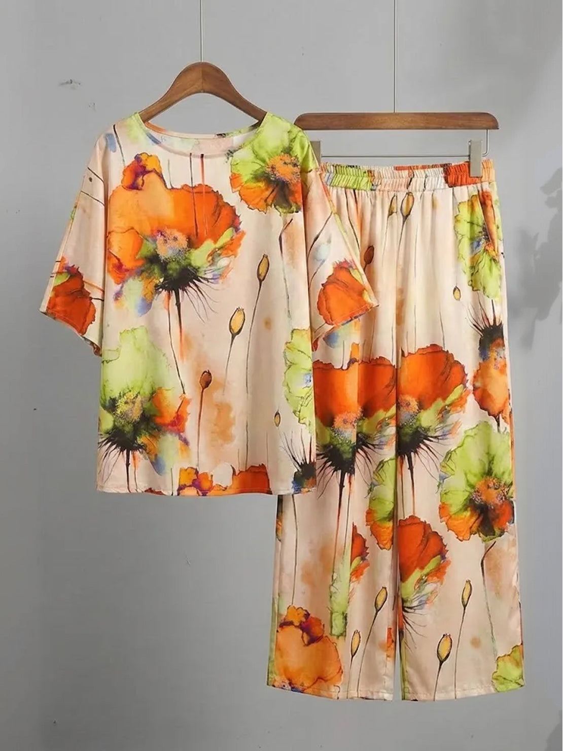 Plus size vibrant floral matching set with premium soft fabric and flowy silhouette