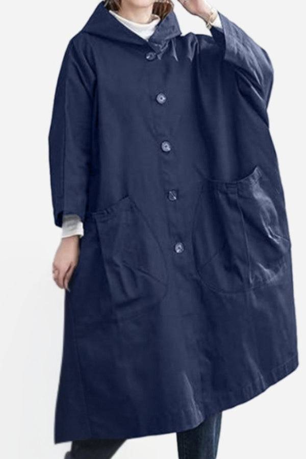 Oversized navy water resistant windbreaker jacket with buttons and pockets