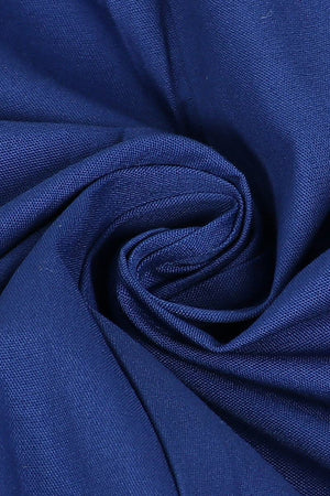 Close-up of blue premium fabric for sleeveless wide-leg jumpsuit showing silky texture and durability