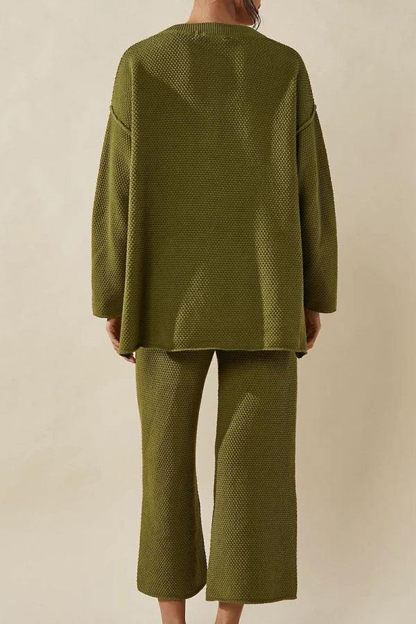 Multi-Weather Comfort two-piece oversized set in olive green with relaxed fit and textured fabric.