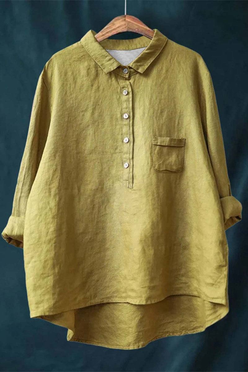 Vintage linen shirt in breathable cotton-linen blend with relaxed fit and button-up collar, perfect for casual wear and travel.