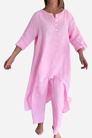 Breathable & featherlight pink lounge set with relaxed fit and buttoned neckline