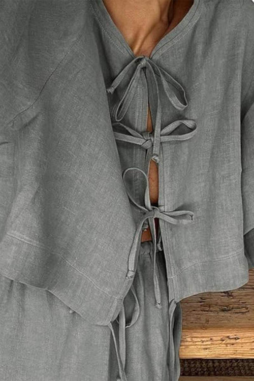 100 cotton long-sleeve crop top and maxi skirt set with tie-front detail in soft breathable fabric