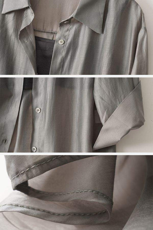 Soft Mornings wrinkle-free shirt and shorts set in breathable, soft polyester fabric with a relaxed fit and silky texture.