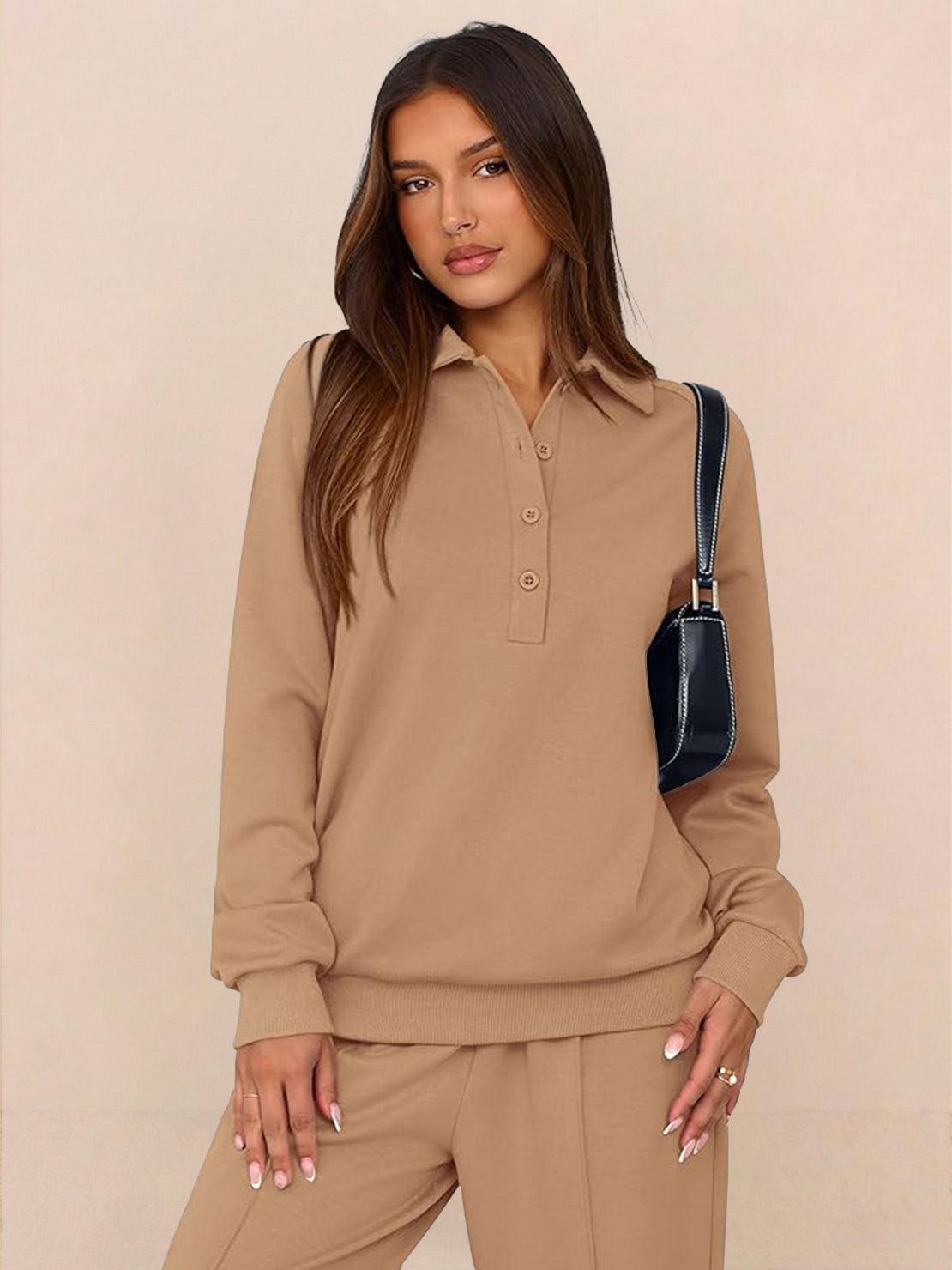 Wrinkle-free casual two-piece polo set with breathable fabric and structured fit