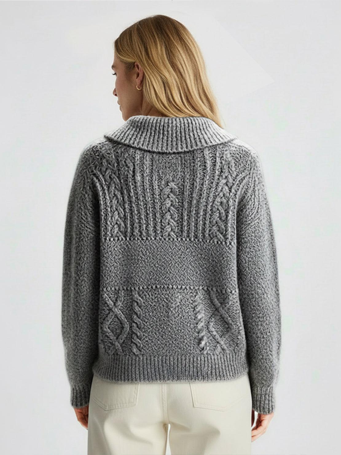 Wool-blend button-front cardigan with wide collar and drop-shoulder sleeves for lightweight warmth and anti-pilling durability