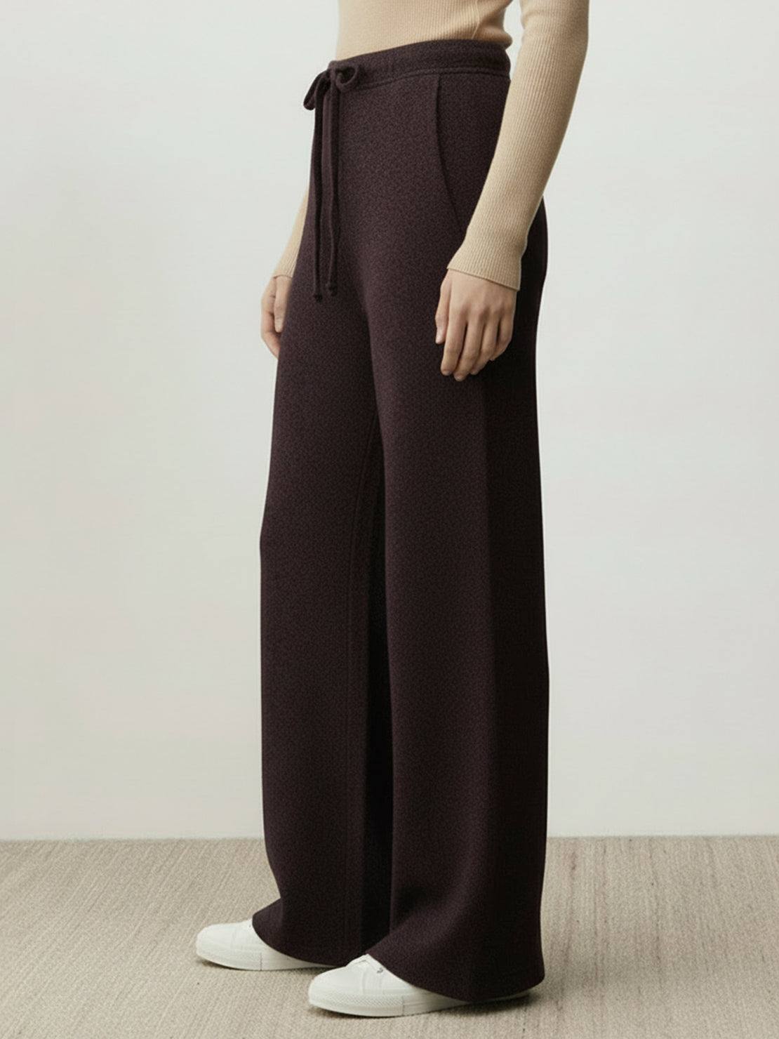 Lightweight wool wide leg pants in wool-lyocell blend with a soft brushed texture and relaxed fit