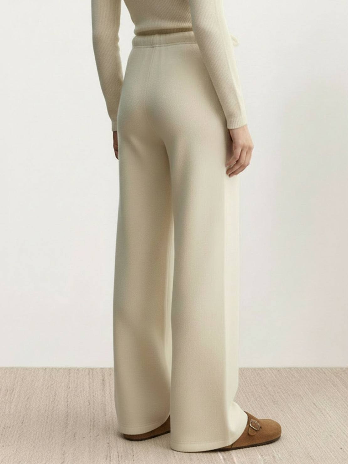 Lightweight wool lyocell wide leg pants with brushed soft fabric and relaxed fit for casual wear