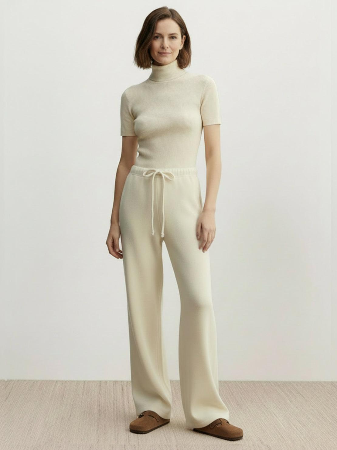 Lightweight wool lyocell wide leg pants with soft brushed texture and relaxed fit