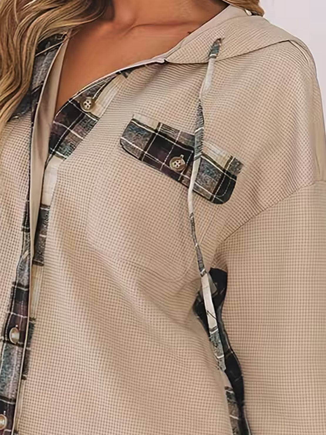 CloudKnit Oversized Hooded Shacket with waffle knit texture and button-front closure