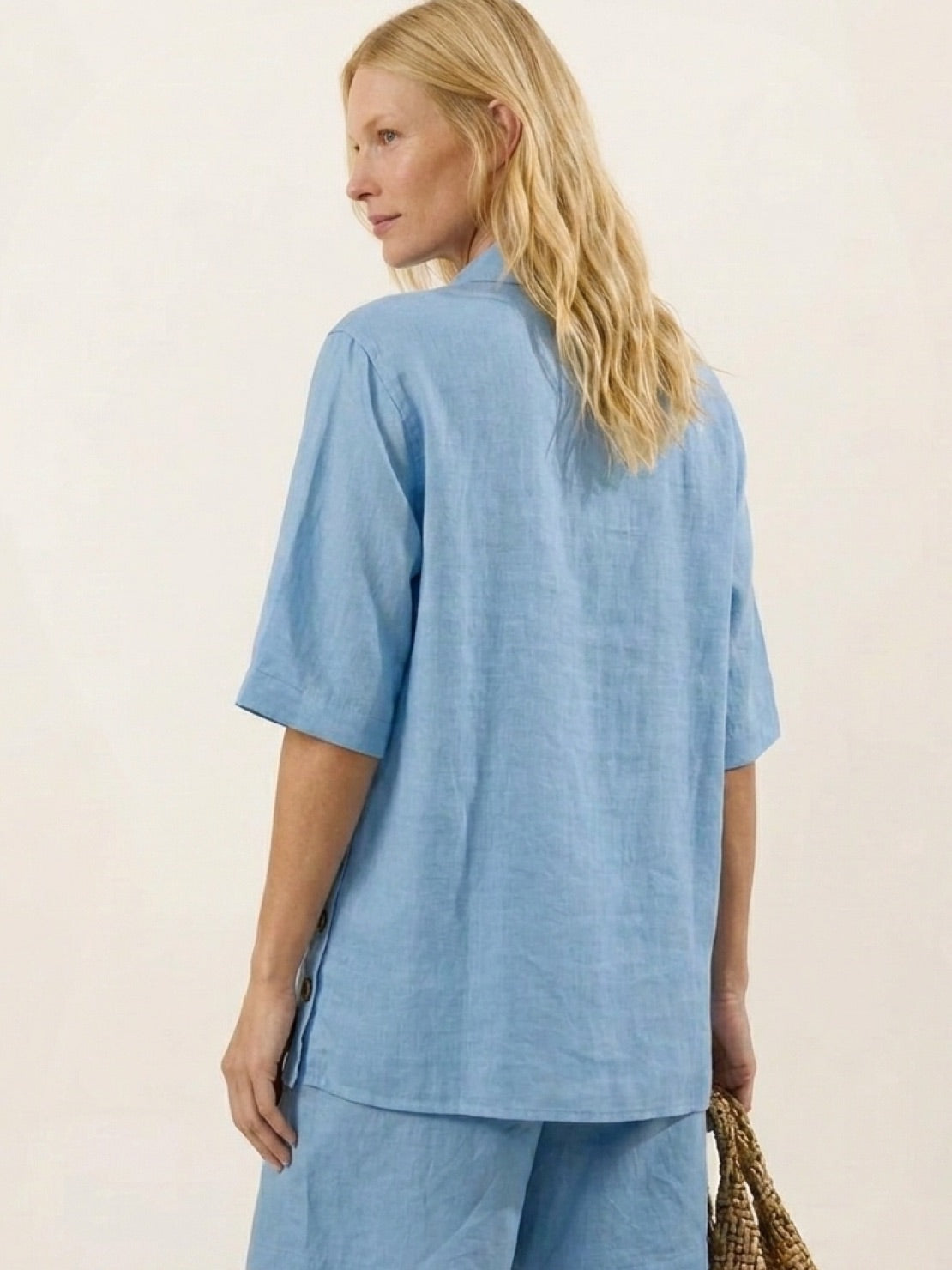 100% cotton beige co-ord set with oversized drop-shoulder top and relaxed shorts