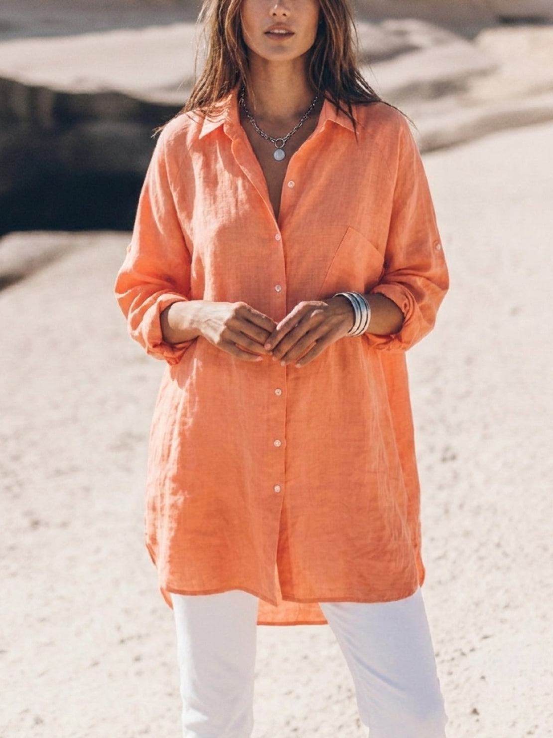 oversized relaxed cotton linen shirt with back pleat detail and dropped shoulders