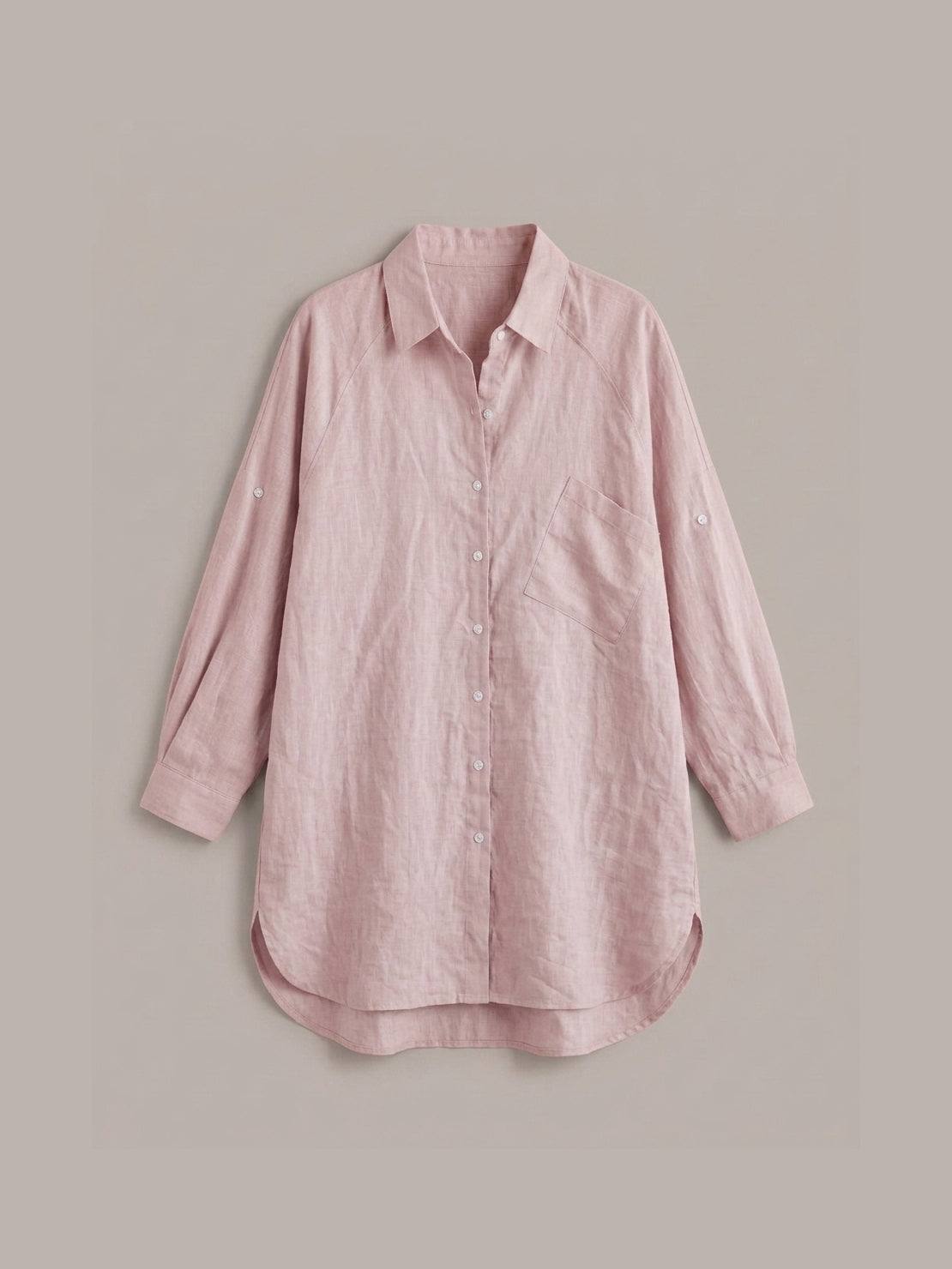 Relaxed oversized 100% cotton linen shirt with dropped shoulders and back pleat detail