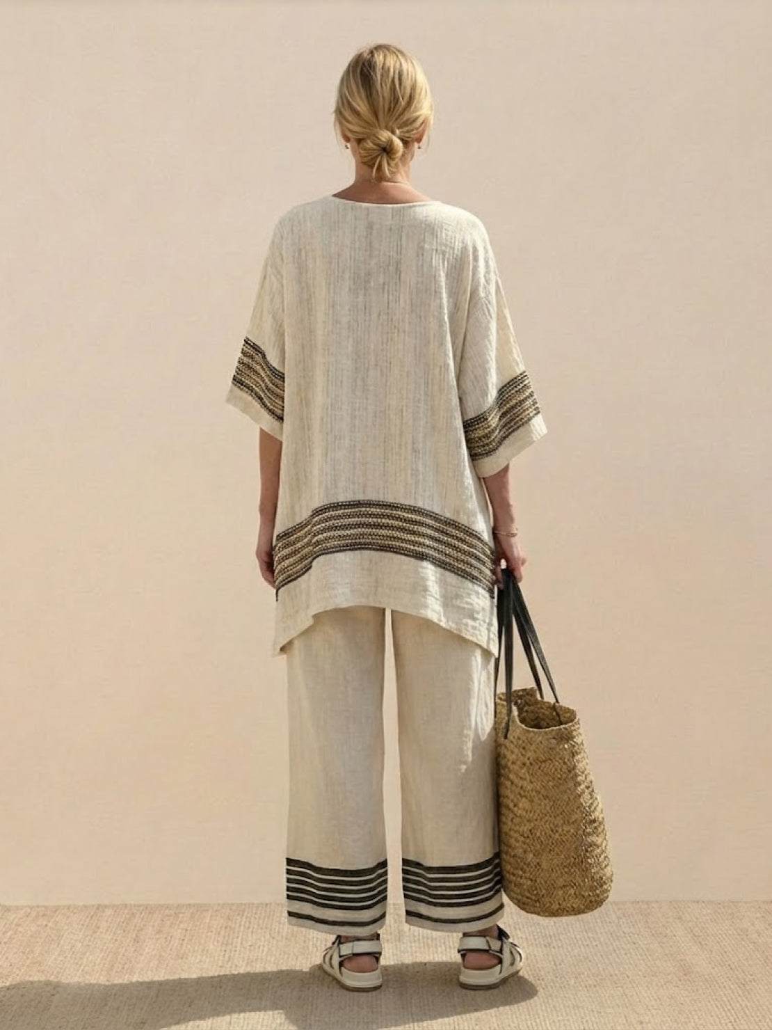 Coastal Comfort Linen two-piece set with lace details and breathable linen fabric