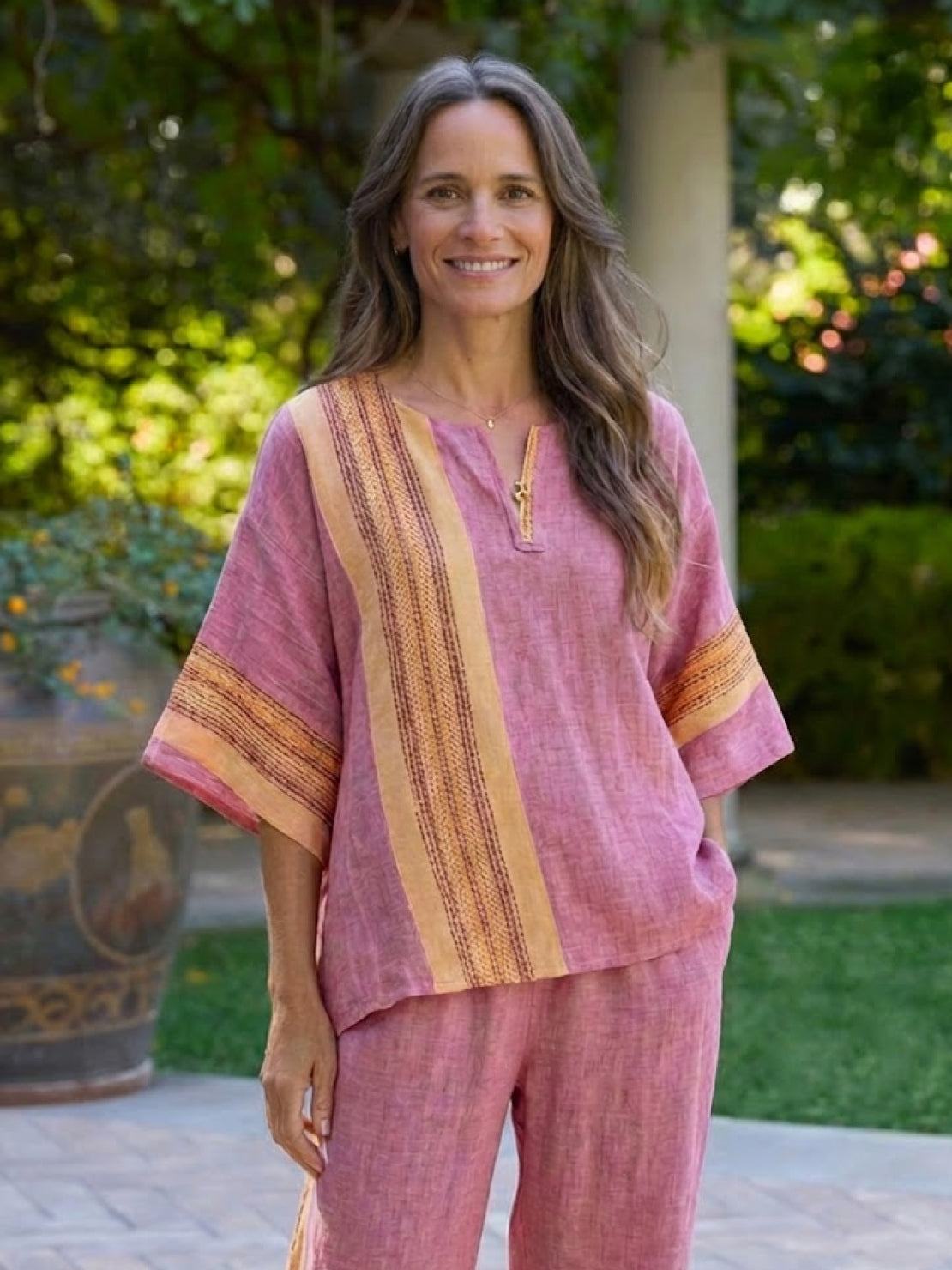 Coastal Comfort Linen two-piece set with lace details and flowing breathable fabric