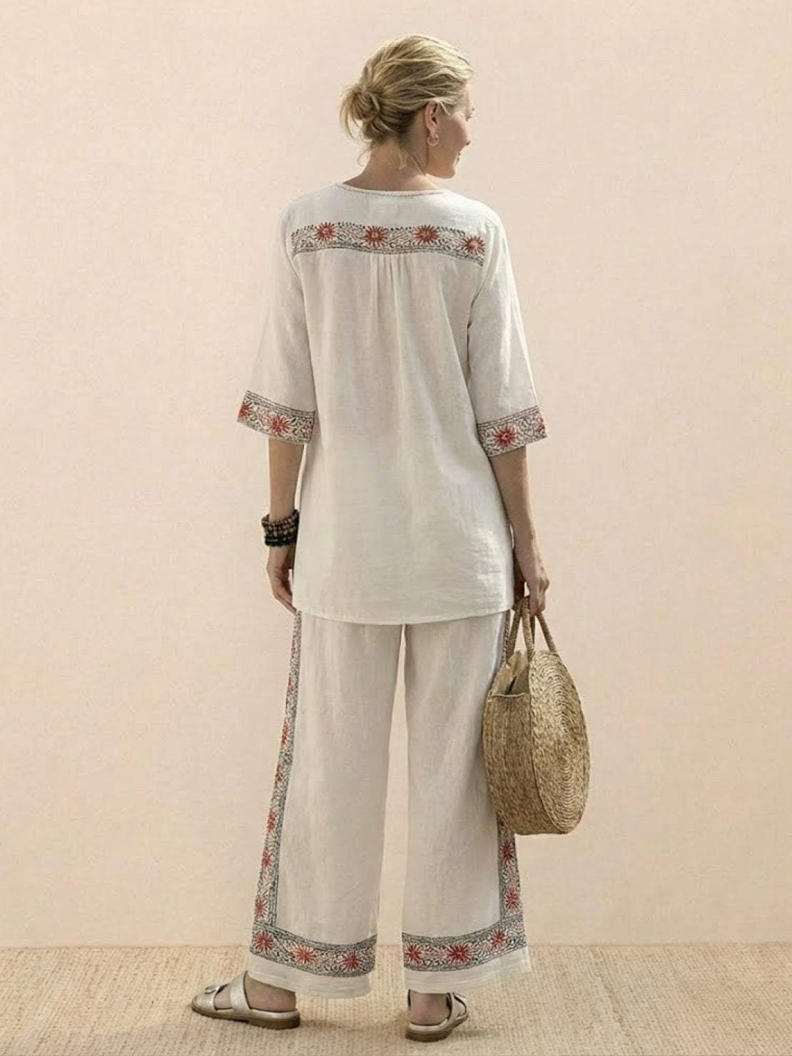 Coastal Comfort Linen two-piece set with lace details and breathable fabric