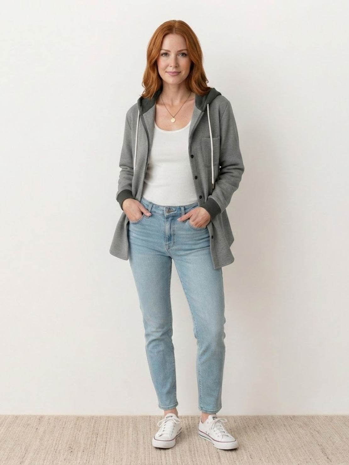 Highland Plaid Shacket with soft fleece lining, hood, button-front, and front pockets in classic plaid pattern