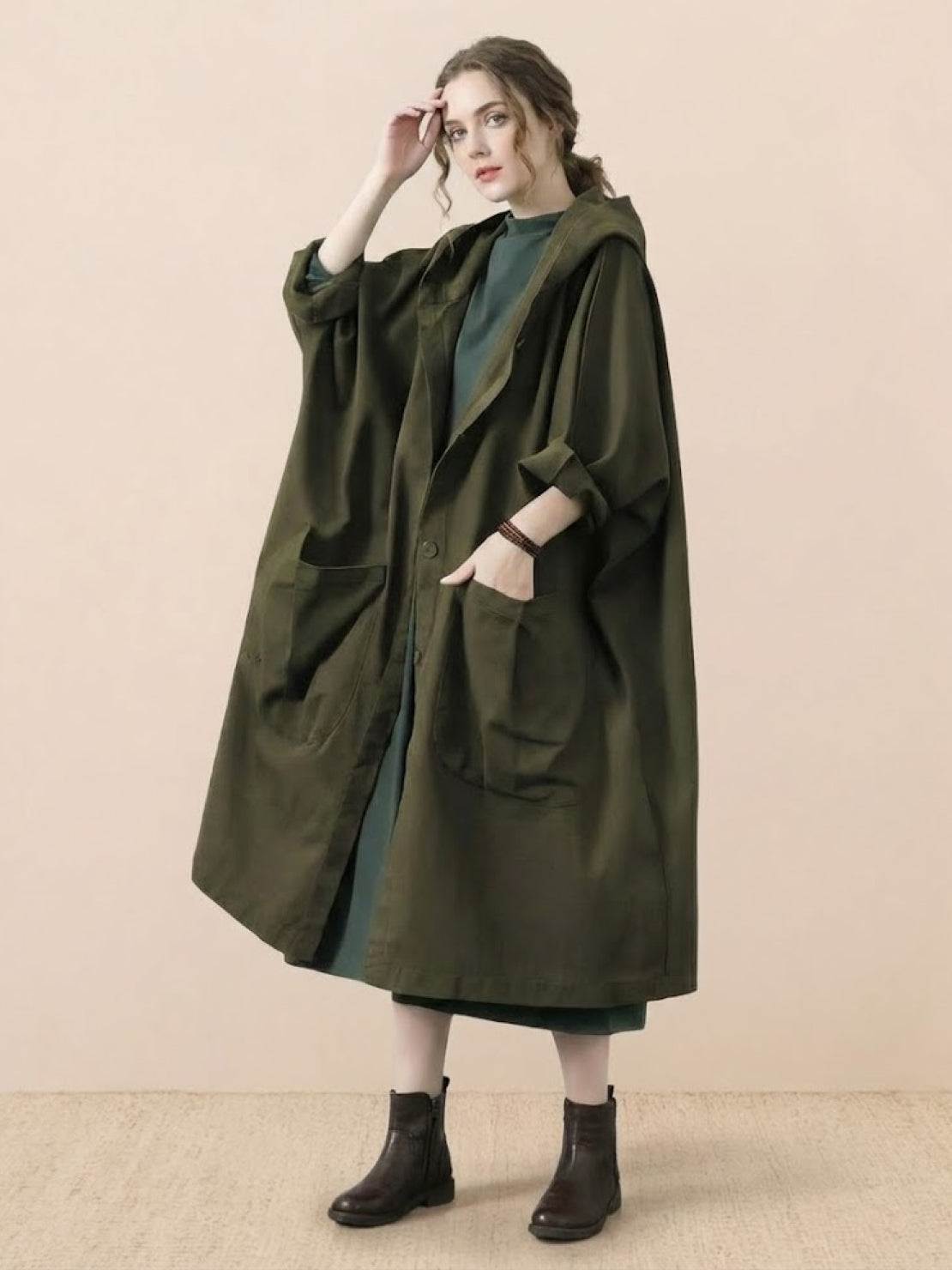 One size oversized water-resistant windbreaker jacket with waterproof design and attached hood