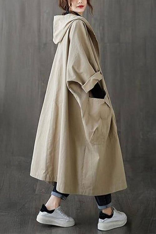 Oversized water-resistant windbreaker jacket with waterproof design and attached hood for all-season wear