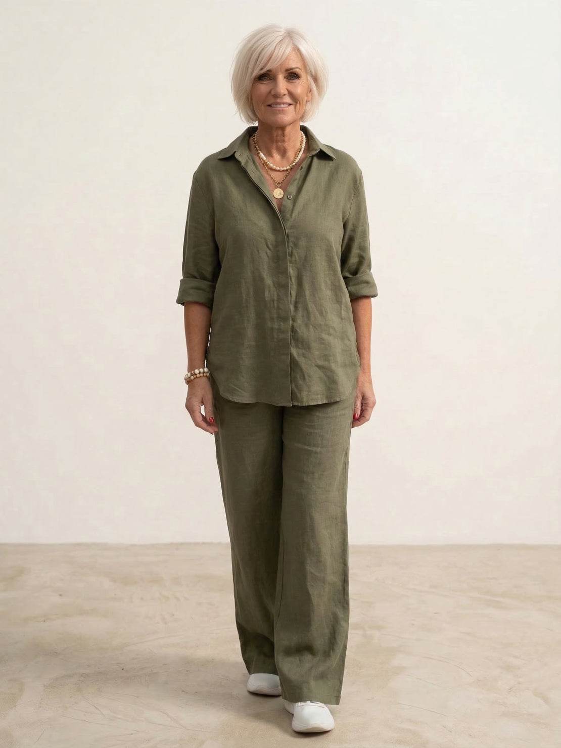 Oversized 100 cotton shirt and wide-leg pants co-ord set in breathable cotton fabric