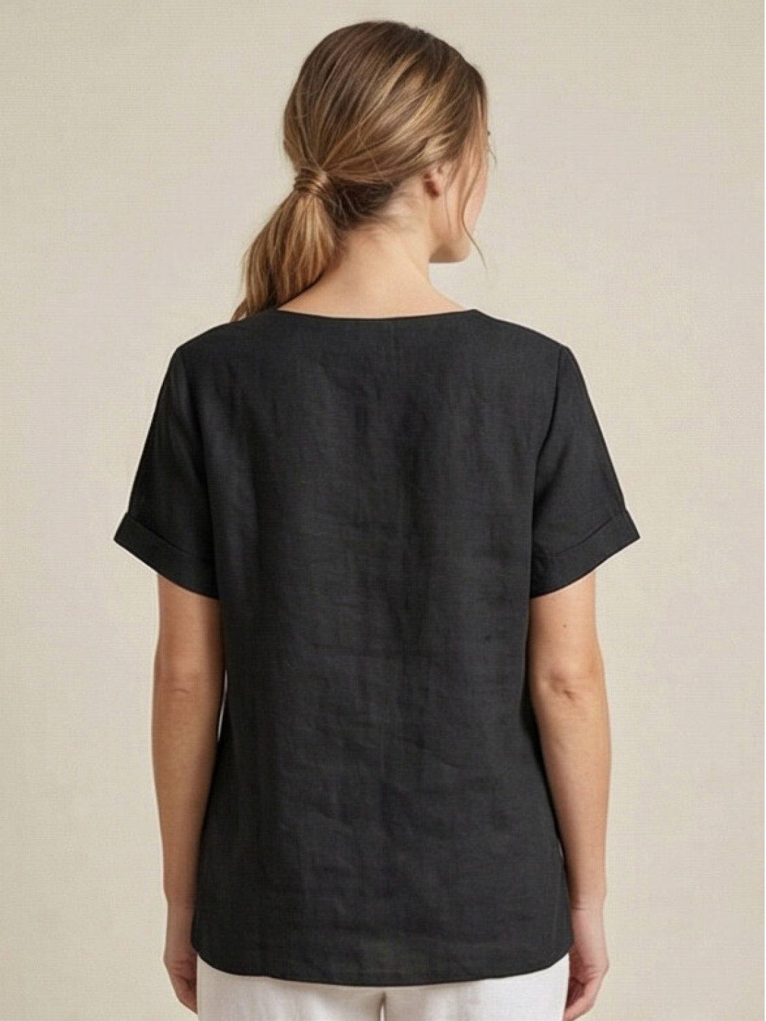 Relaxed Fit Linen Button-Up Tee with breathable cotton fabric and stylish button detail