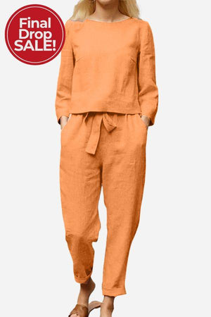 Retro Monochrome Linen Two-Piece Set