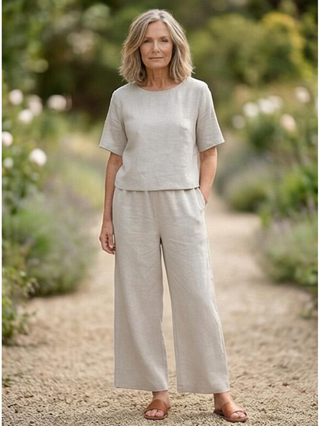 Women’s Meadow loose fit co-ord set featuring soft-tailored top with wide sleeves and wide-leg bottoms in breathable fabric