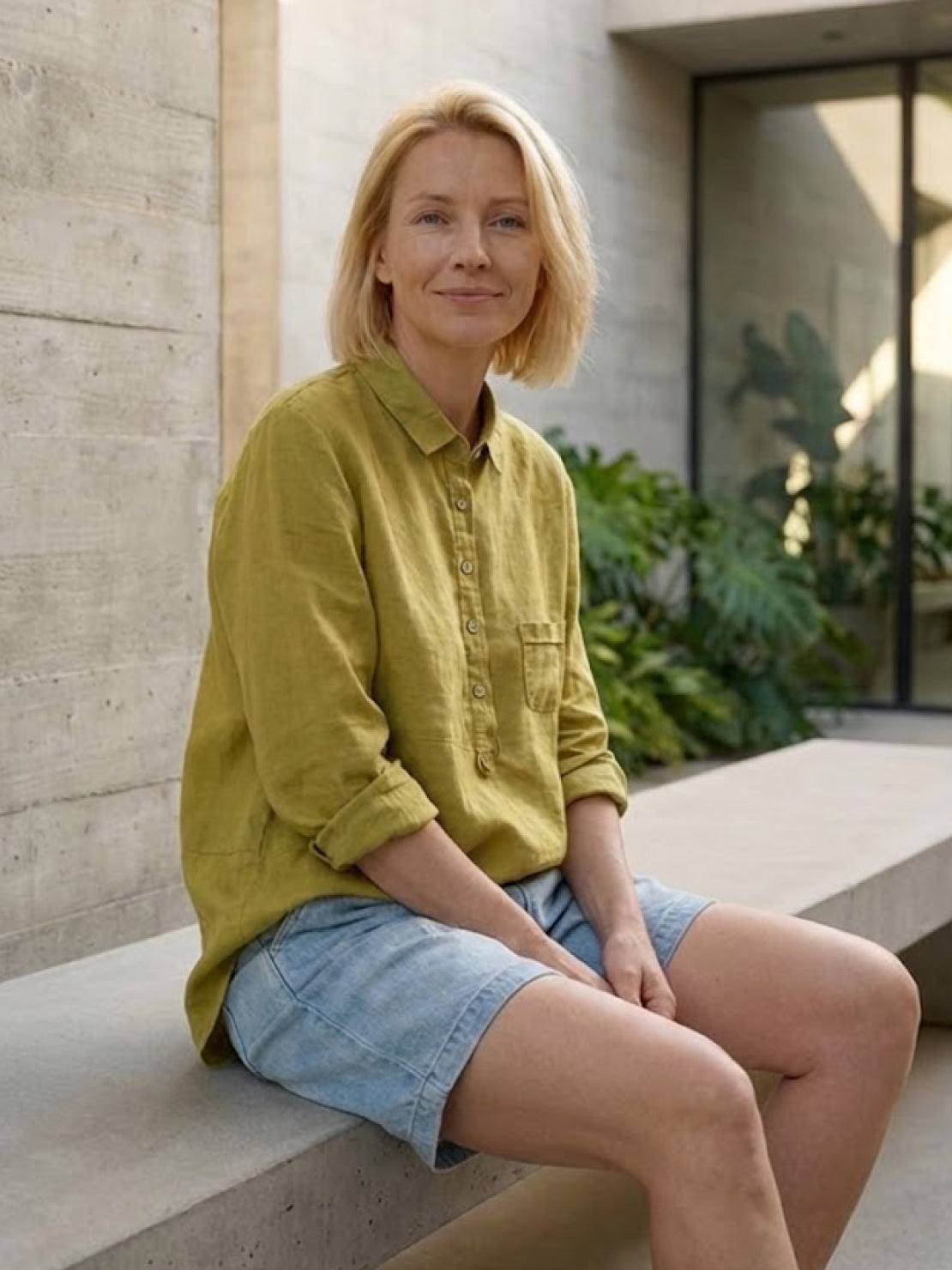 lightweight vintage linen shirt in cotton blend with breathable fabric