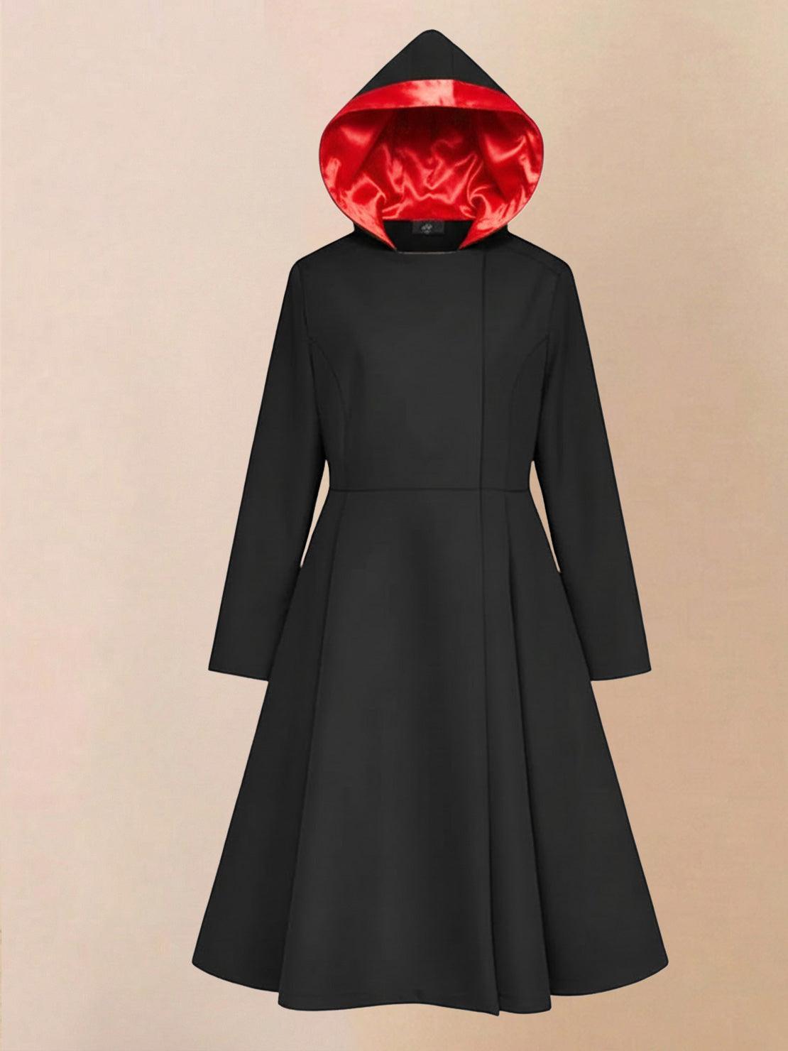 Elegant water-repellent raincoat with A-line hooded design and insulated lining for women