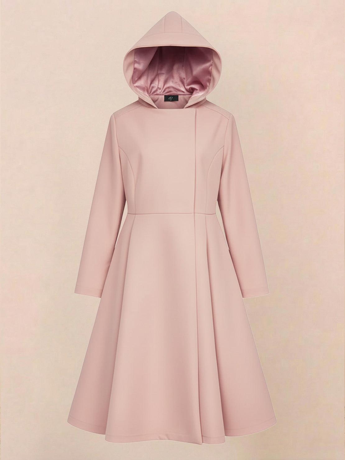 Women’s water-repellent A-line hooded raincoat with belt and insulated lining