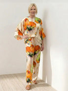 Plus size vibrant floral matching set with flowy silhouette and premium fabric blend