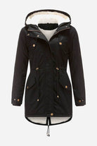Black extra comfortable cotton parka coat with fluffy lined hood and metal zipper