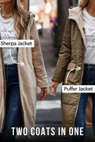 Reversible Sherpa-lined hooded teddy coat with puffer option for versatile winter wear