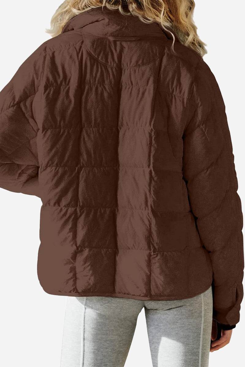 Lightweight puffer travel jacket compressible packable versatile warm eco-friendly design