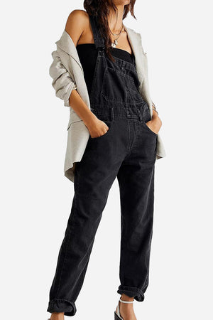 Denim-look, Tapered-leg Adjustable Bib Overalls