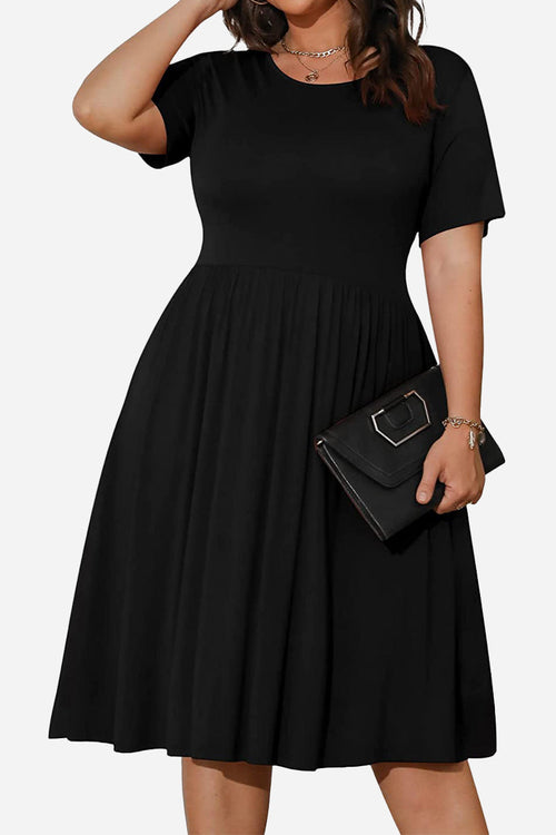 Short-Sleeved Pleated Dress