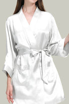 Women's white Mulberry Silk Nighty and Robe Set with belt, soft and breathable luxury sleepwear