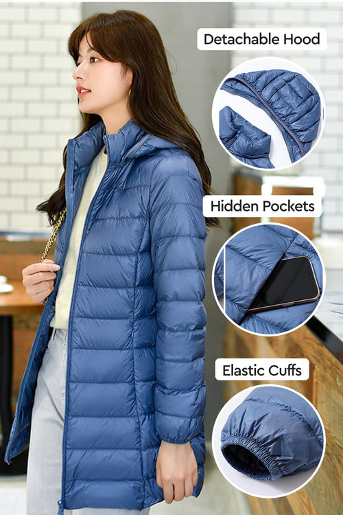 Lightweight Water-Resistant Hooded Puffer Coat