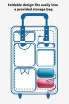 Foldable water-resistant hooded puffer coat packed compactly in storage bag for travel.