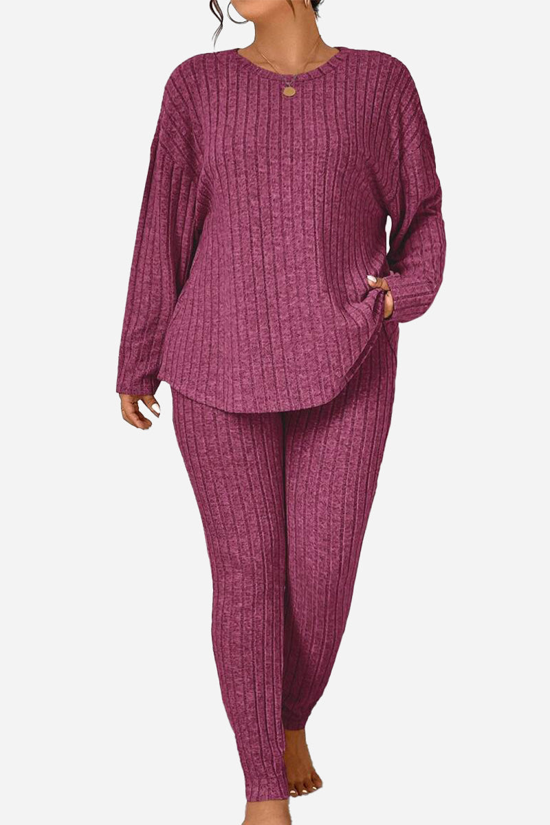 Body Confident Oversized Knit two-piece set in cozy purple knit with relaxed fit and ribbed texture