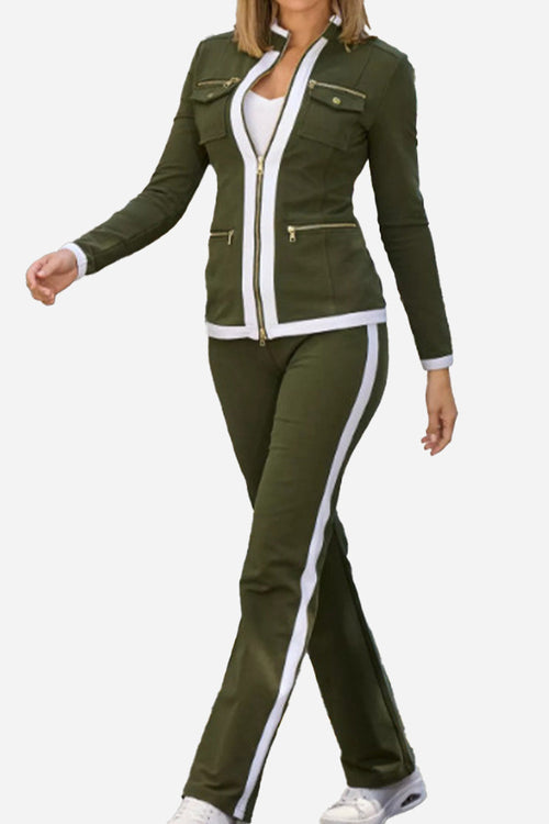 Sleek Contrast Zip Two-Piece