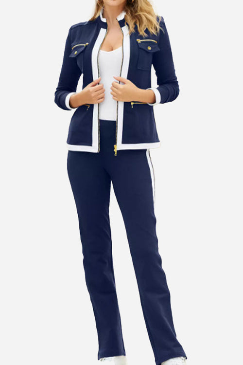 Sleek Contrast Zip Two-Piece