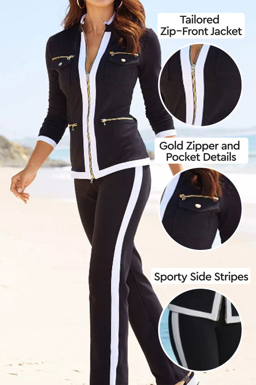 Sleek Contrast Zip Two-Piece