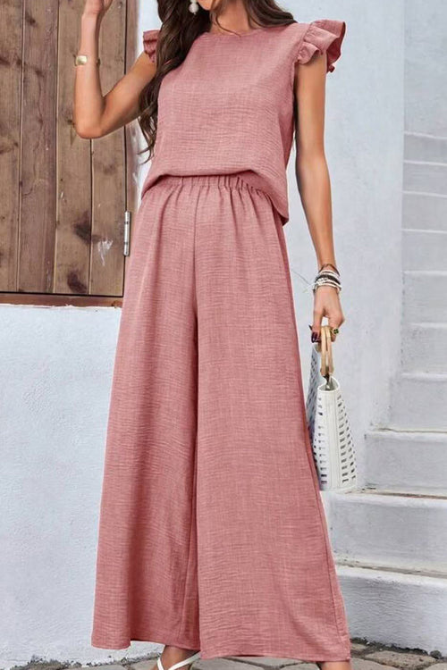 Breezy Elegance Ruffle-Sleeve Two-Piece