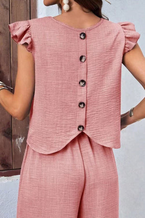Breezy Elegance Ruffle-Sleeve Two-Piece