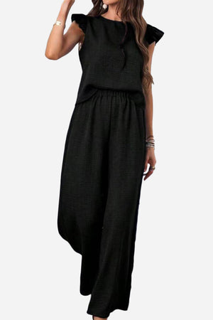 Breezy Elegance Ruffle-Sleeve Two-Piece