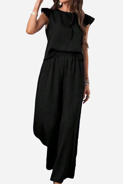 Breezy Elegance Ruffle-Sleeve Two-Piece