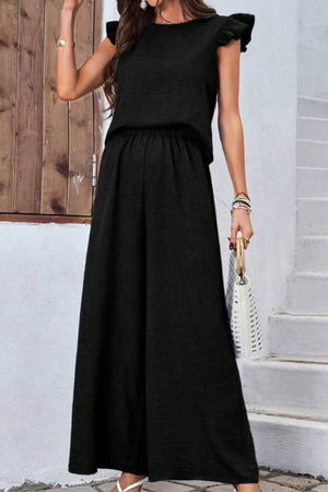 Breezy Elegance Ruffle-Sleeve Two-Piece
