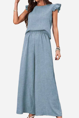 Breezy Elegance Ruffle-Sleeve Two-Piece