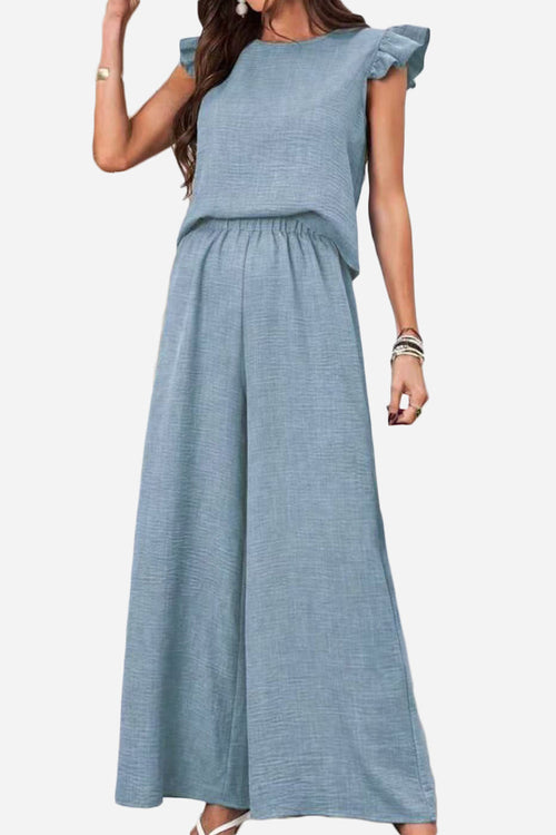 Breezy Elegance Ruffle-Sleeve Two-Piece